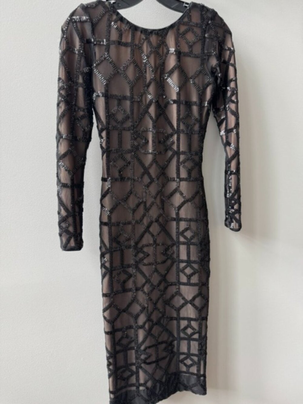 Dress The Population Womens Emery Long Sleeve Stretch Sequin Midi Sheath Size S